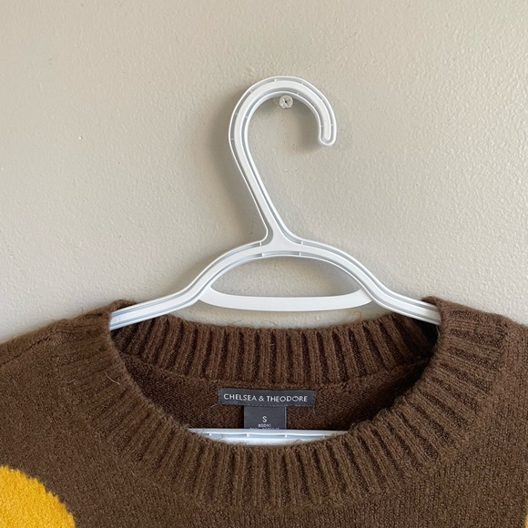 BROWN MUSTARD POLKA DOT SWEATER RIBBED KNIT CUFFS WAIST ACRYLIC BLEND STRETCH - Picture 5 of 8